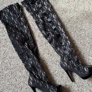 Colin Stuart Black Lace Over-the-Knee Heeled Boots